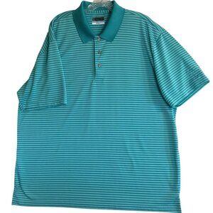 PGA Tour Airflux 3-Button Short Sleeve Golf Polo Turquoise Stripes Sz XXL Active